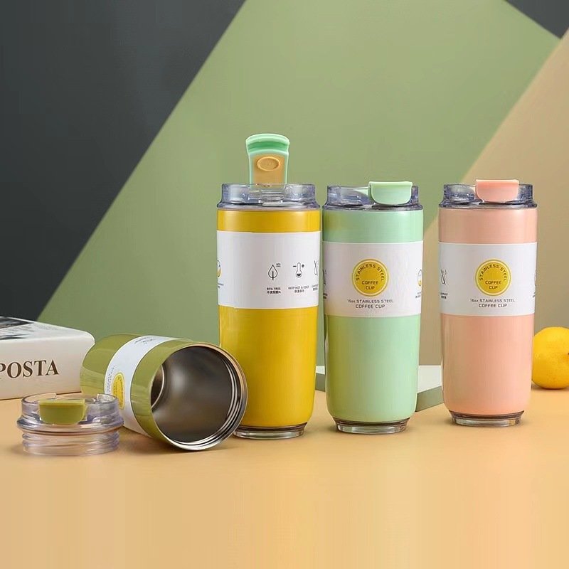 New Custom Logo 480Ml Thermos Portable Stainless Steel Tumbler Coffee Tumbler With Flip Top Lid Travel Coffee Mug
