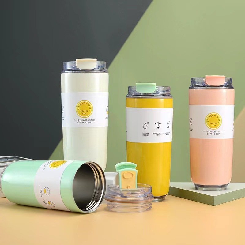 New Custom Logo 480Ml Thermos Portable Stainless Steel Tumbler Coffee Tumbler With Flip Top Lid Travel Coffee Mug