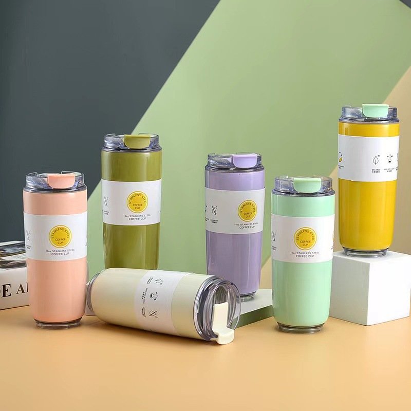 New Custom Logo 480Ml Thermos Portable Stainless Steel Tumbler Coffee Tumbler With Flip Top Lid Travel Coffee Mug