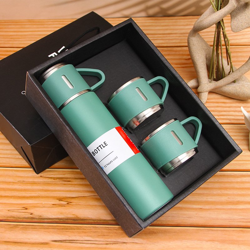 colorful 500ml Two Cups Gift Set insulated double wall stainless steel vacuum flask gift thermos set
