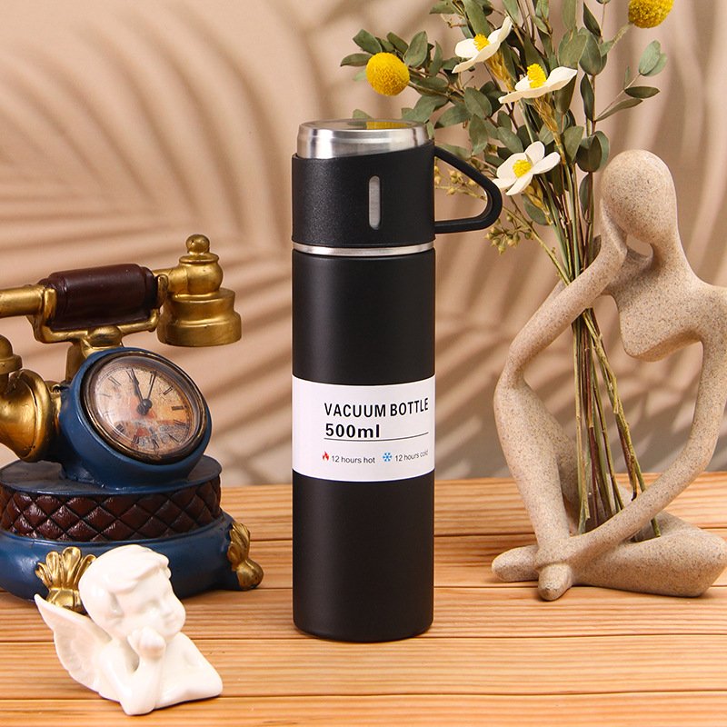 colorful 500ml Two Cups Gift Set insulated double wall stainless steel vacuum flask gift thermos set