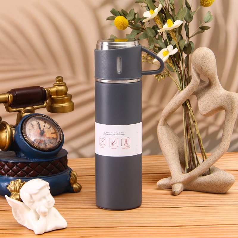 colorful 500ml Two Cups Gift Set insulated double wall stainless steel vacuum flask gift thermos set