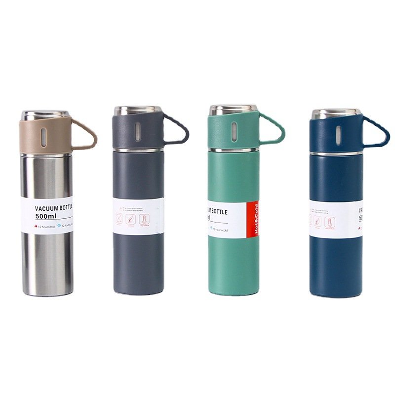colorful 500ml Two Cups Gift Set insulated double wall stainless steel vacuum flask gift thermos set