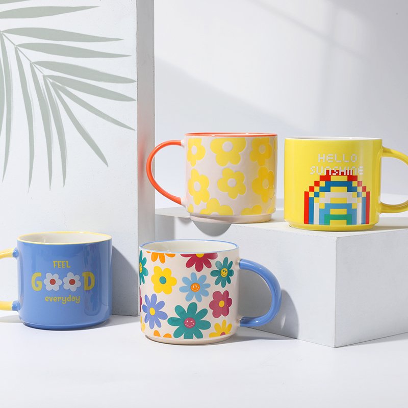 Hot New Creative Children Gifts Yellow Breakfast Milk Cartoon Bright Summer Daisy Cute Ceramic Mug