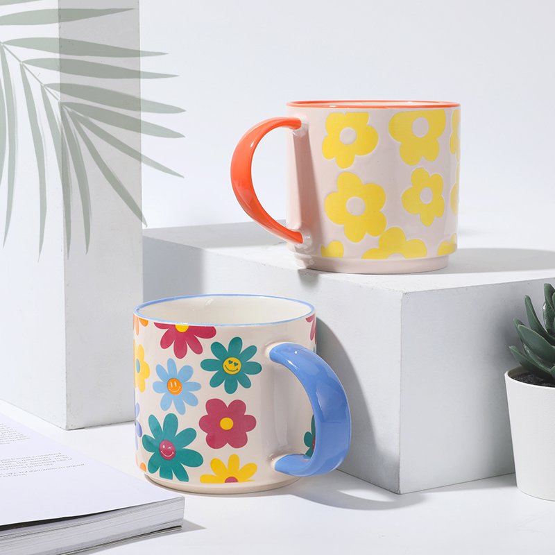 Hot New Creative Children Gifts Yellow Breakfast Milk Cartoon Bright Summer Daisy Cute Ceramic Mug