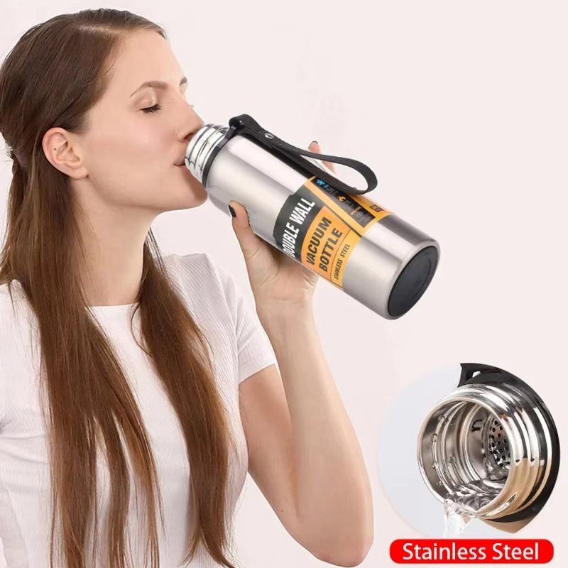 Custom Logo Stainless Steel Thermos Large Capacity Vacuum Flask Portable Insulated Water Bottle with Rope