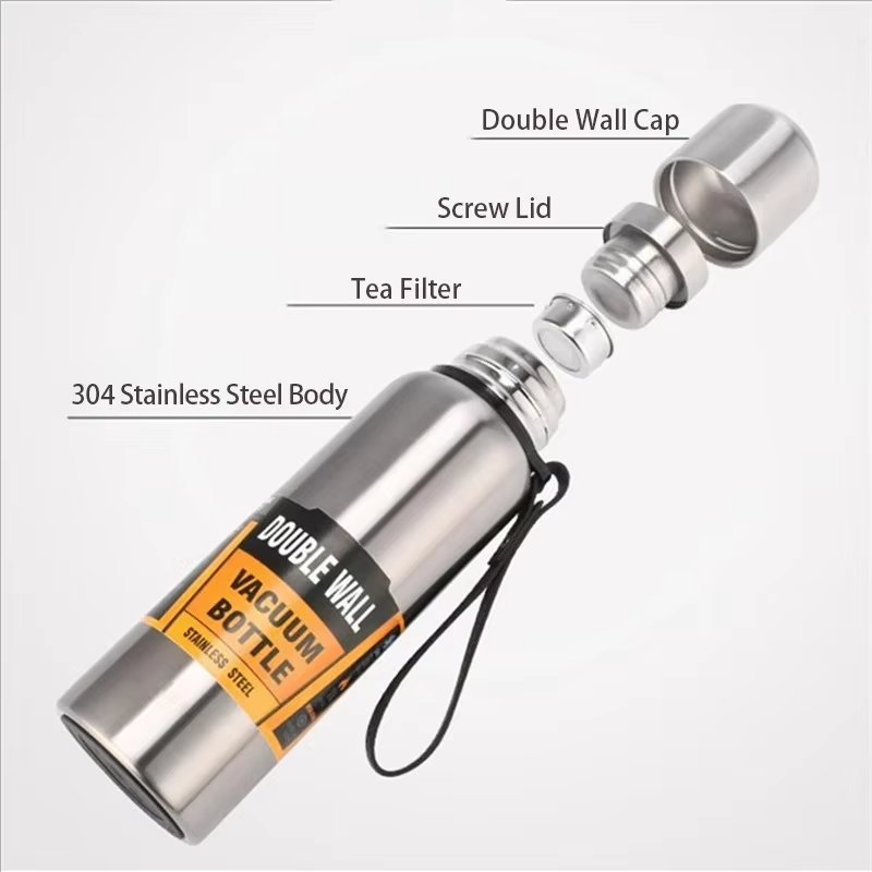 Custom Logo Stainless Steel Thermos Large Capacity Vacuum Flask Portable Insulated Water Bottle with Rope