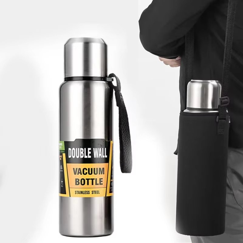 Custom Logo Stainless Steel Thermos Large Capacity Vacuum Flask Portable Insulated Water Bottle with Rope