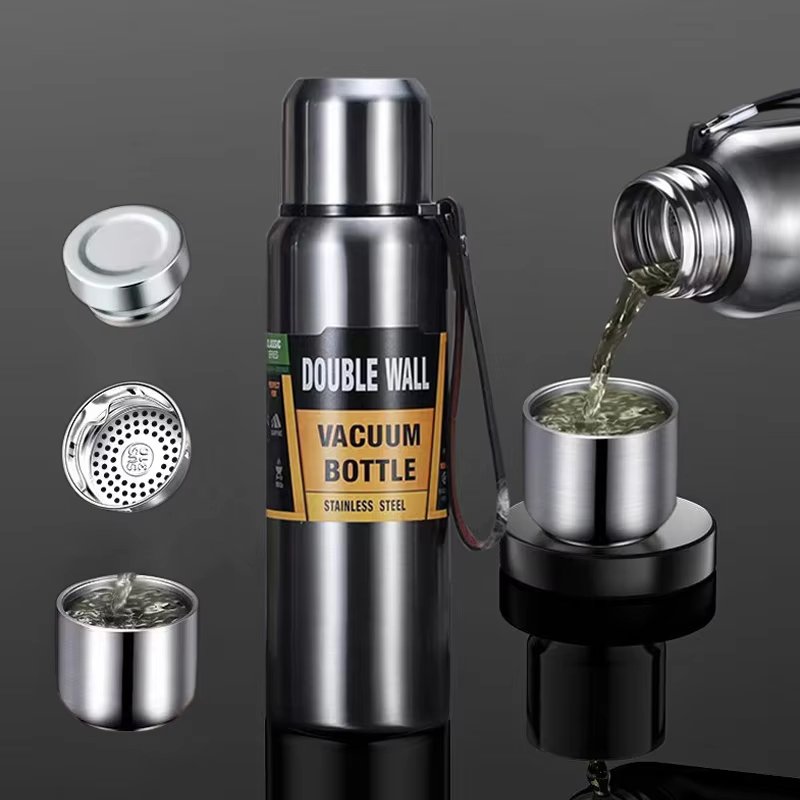 Custom Logo Stainless Steel Thermos Large Capacity Vacuum Flask Portable Insulated Water Bottle with Rope