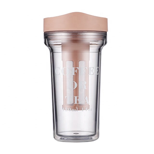 Custom 420ml14oz PBA-Free Double Wall Plastic Coffee Mug Reusable Mugs Plastic Factory Cup Gift