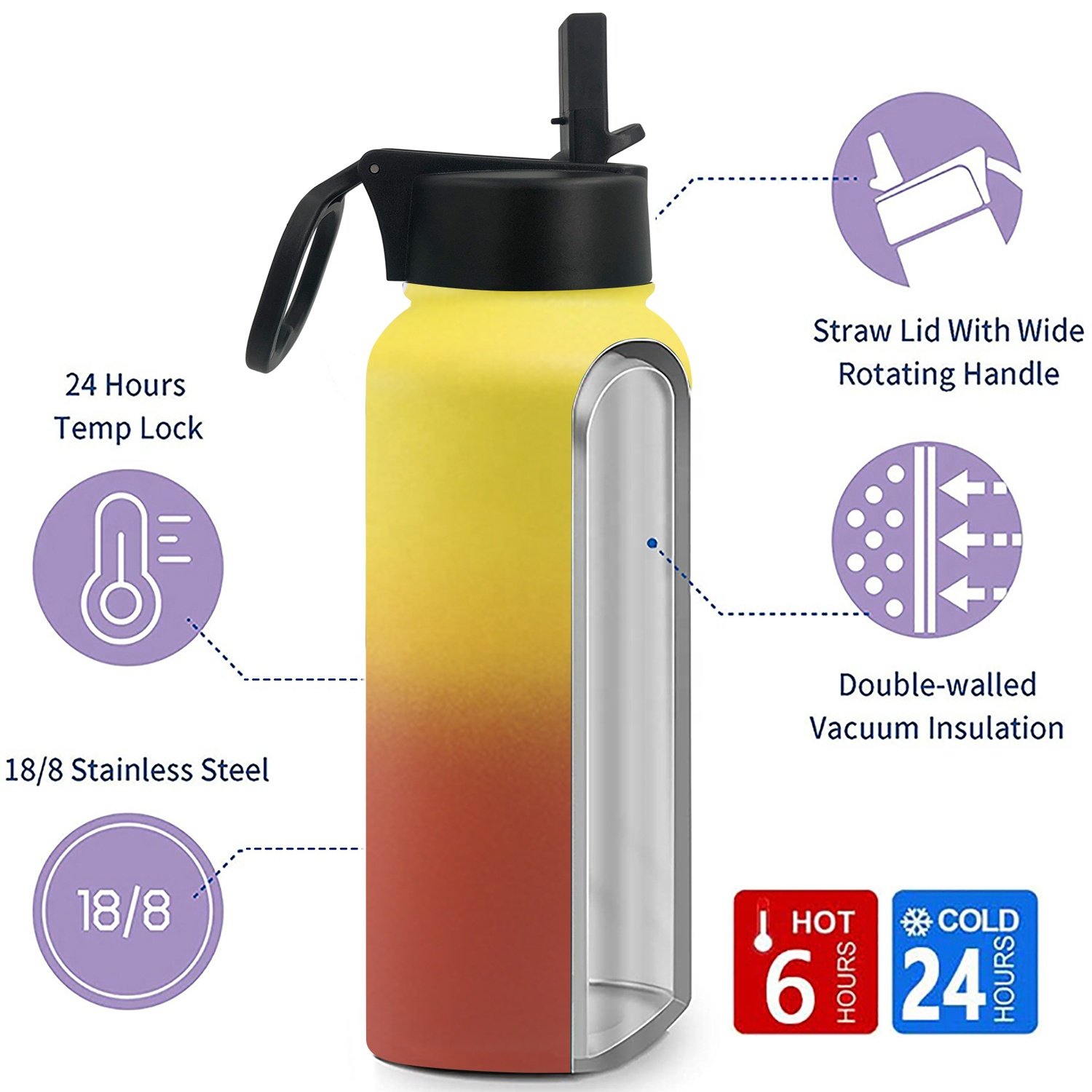 Hot Selling 64oz Double Wall 304 Stainless Steel Large Vacuum flask 18/8 stainless steel Sports Water Bottle With 3 Lids