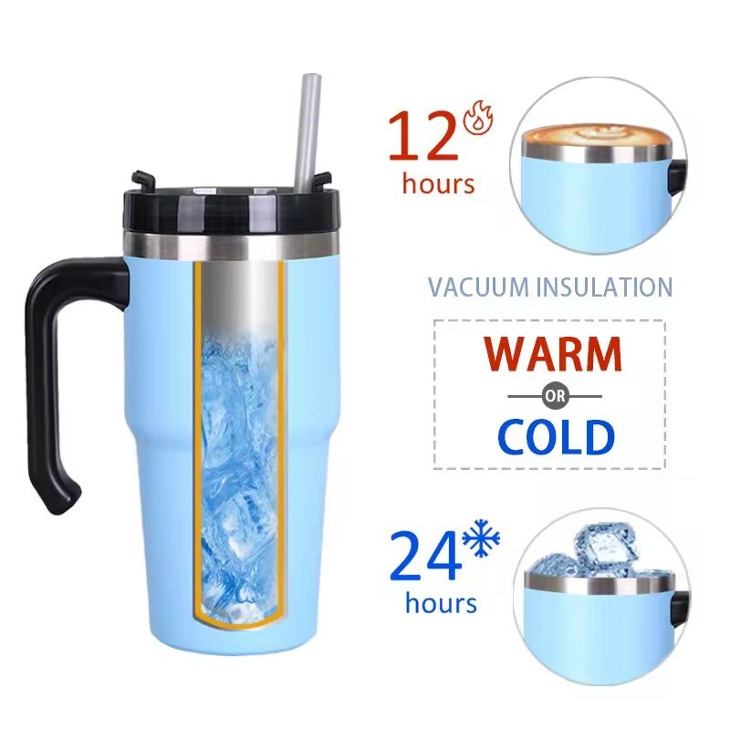Wholesale 20oz Stainless Tumblers Insulated Car Orange Cups Travel Beer Mugs with Handle Straw Vacuum Water Bottle for Camping
