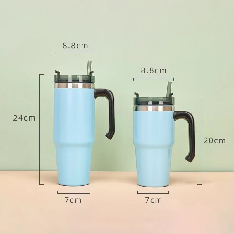 Wholesale 20oz Stainless Tumblers Insulated Car Orange Cups Travel Beer Mugs with Handle Straw Vacuum Water Bottle for Camping