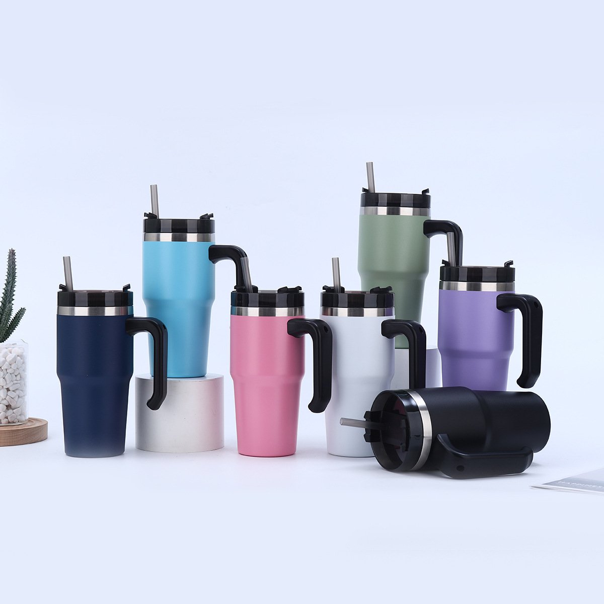 Wholesale 20oz Stainless Tumblers Insulated Car Orange Cups Travel Beer Mugs with Handle Straw Vacuum Water Bottle for Camping