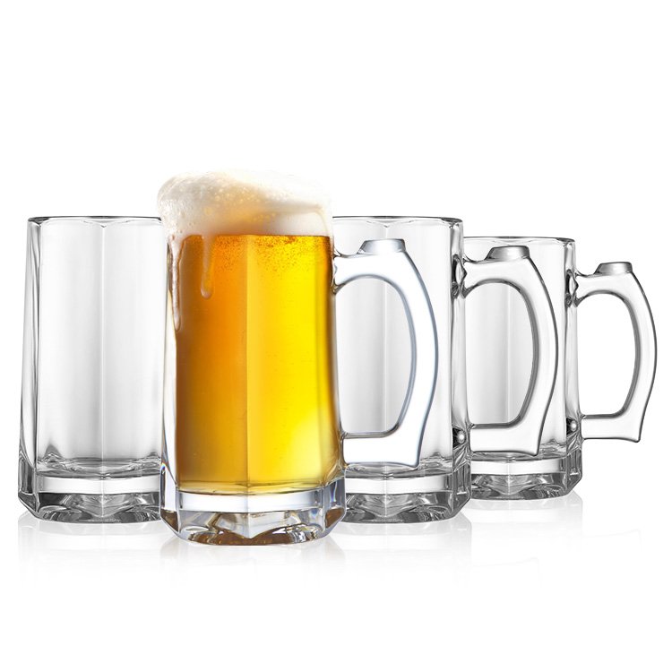 Good Quality Classic Giant Glass Beer Stein Traditional Beer Mug Set Large Beer Glasses For Freezer with handle For Bar