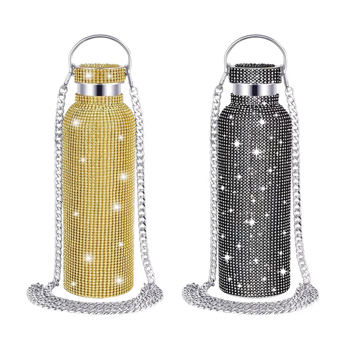 Lakuna Insulated Vacuum Bottle with Chain Diamond Sparkling Cup Bling Double-layer Stainless Steel Water Bottle Vacuum Flasks