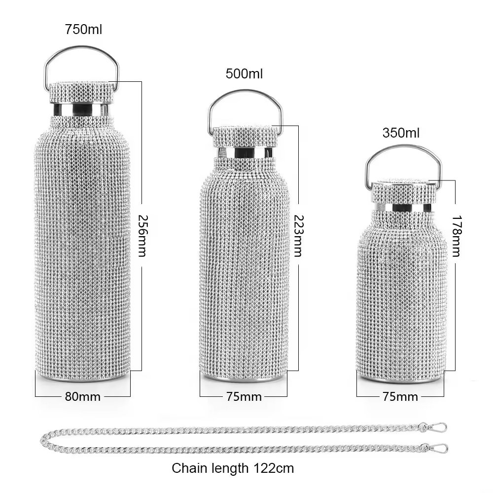 Lakuna Insulated Vacuum Bottle with Chain Diamond Sparkling Cup Bling Double-layer Stainless Steel Water Bottle Vacuum Flasks