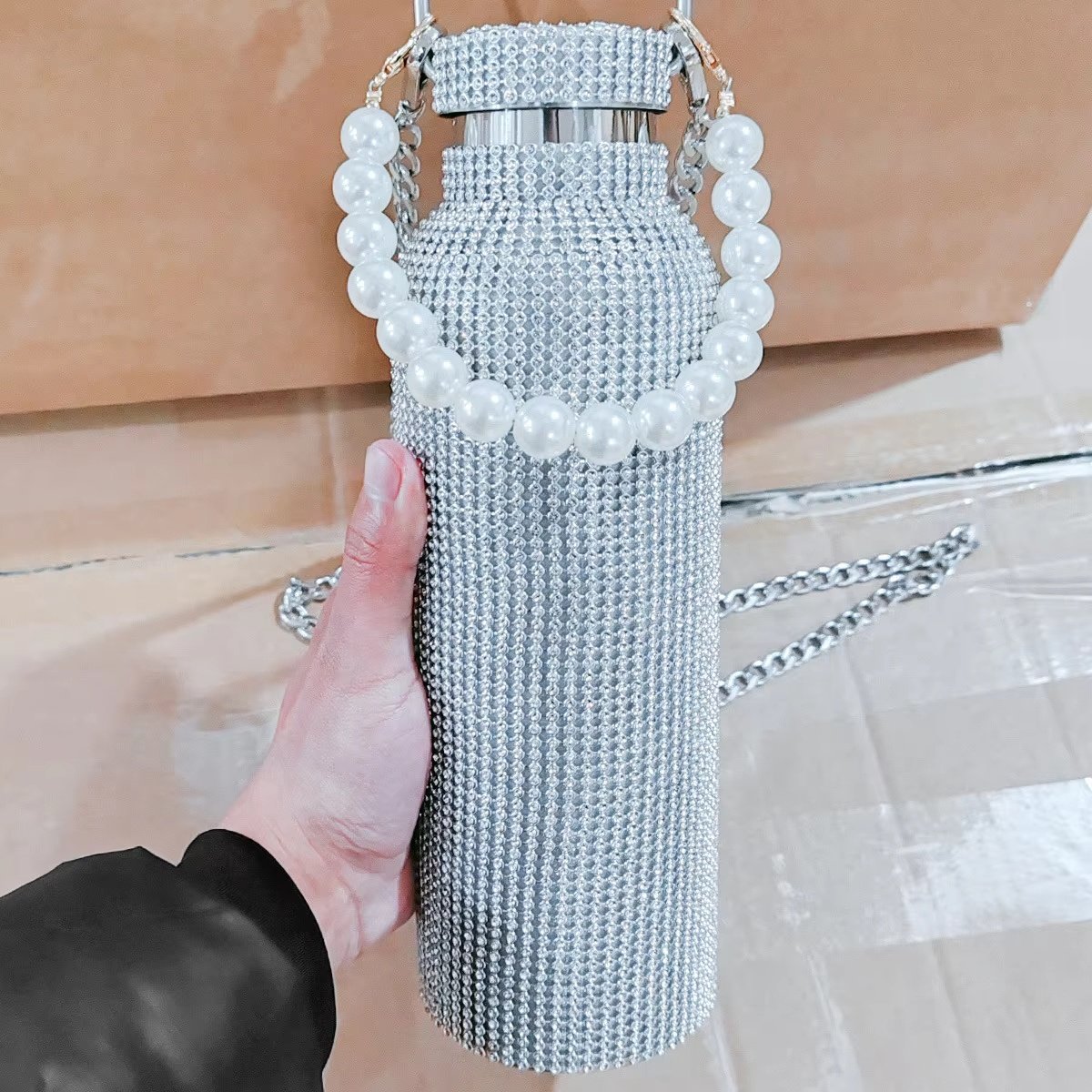 Lakuna Insulated Vacuum Bottle with Chain Diamond Sparkling Cup Bling Double-layer Stainless Steel Water Bottle Vacuum Flasks