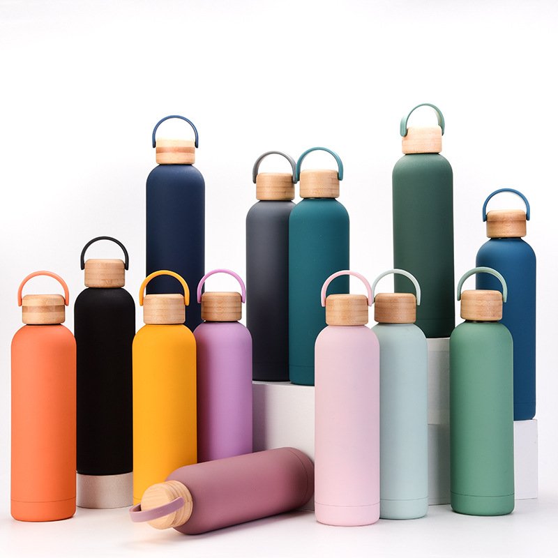 Hot Selling Stainless Steel Water Bottle Small Mouth Narrow Mouth Flask Bamboo lid Outdoor Sports Water Bottle