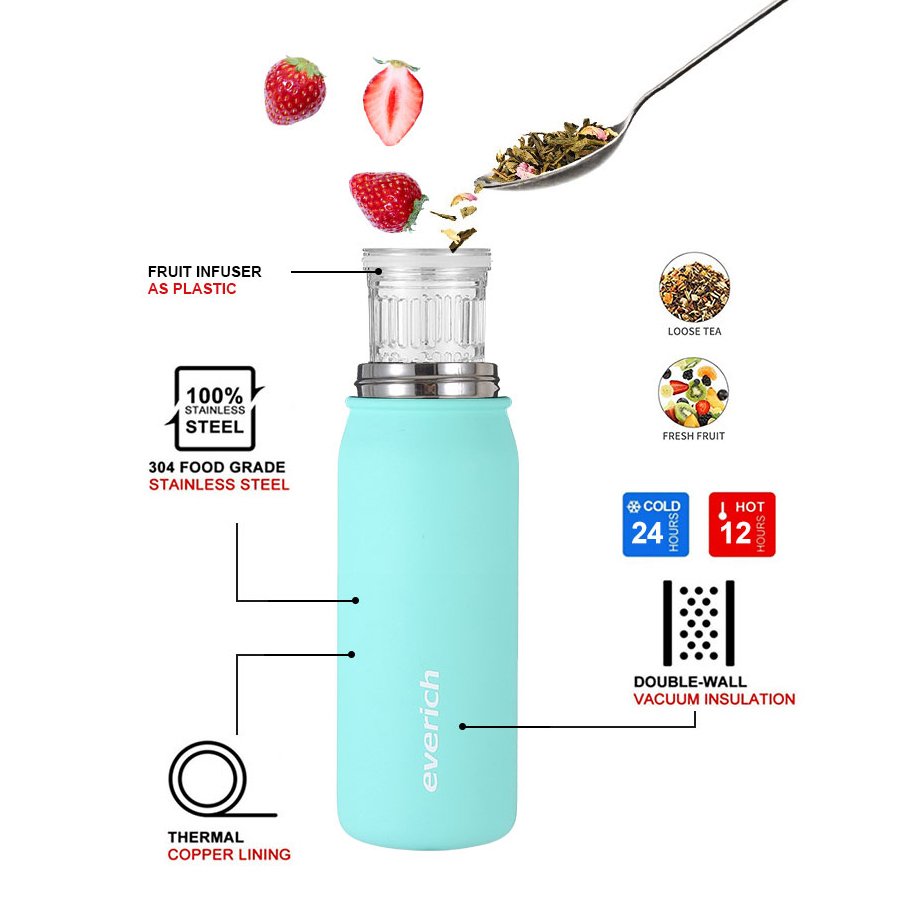 Everich 2024 New Molded Double Wall Stainless Steel Sports Water Bottles Direct Drink Lid with Tea Divider with Custom Colors