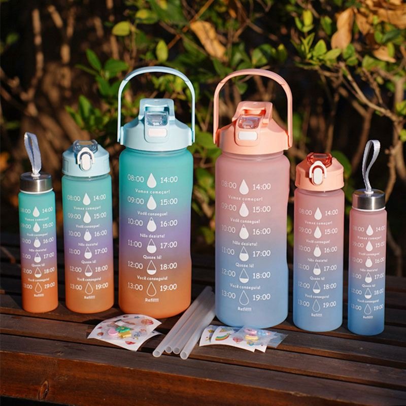 Sports Water Bottle 3pcs/set Motivational Water Bottle For Male Female Set 2000ml 900ml 280ml Portable Reusable Summer Cups