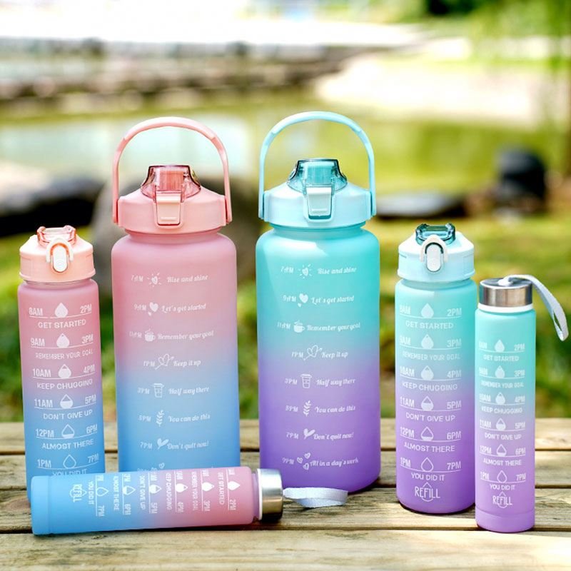 Sports Water Bottle 3pcs/set Motivational Water Bottle For Male Female Set 2000ml 900ml 280ml Portable Reusable Summer Cups