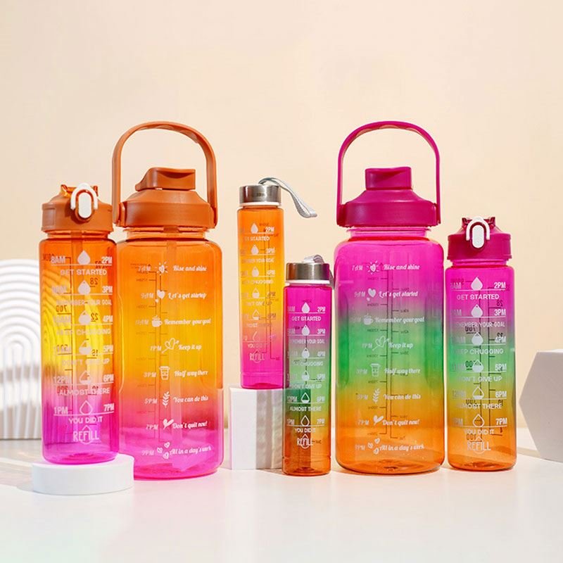 Sports Water Bottle 3pcs/set Motivational Water Bottle For Male Female Set 2000ml 900ml 280ml Portable Reusable Summer Cups