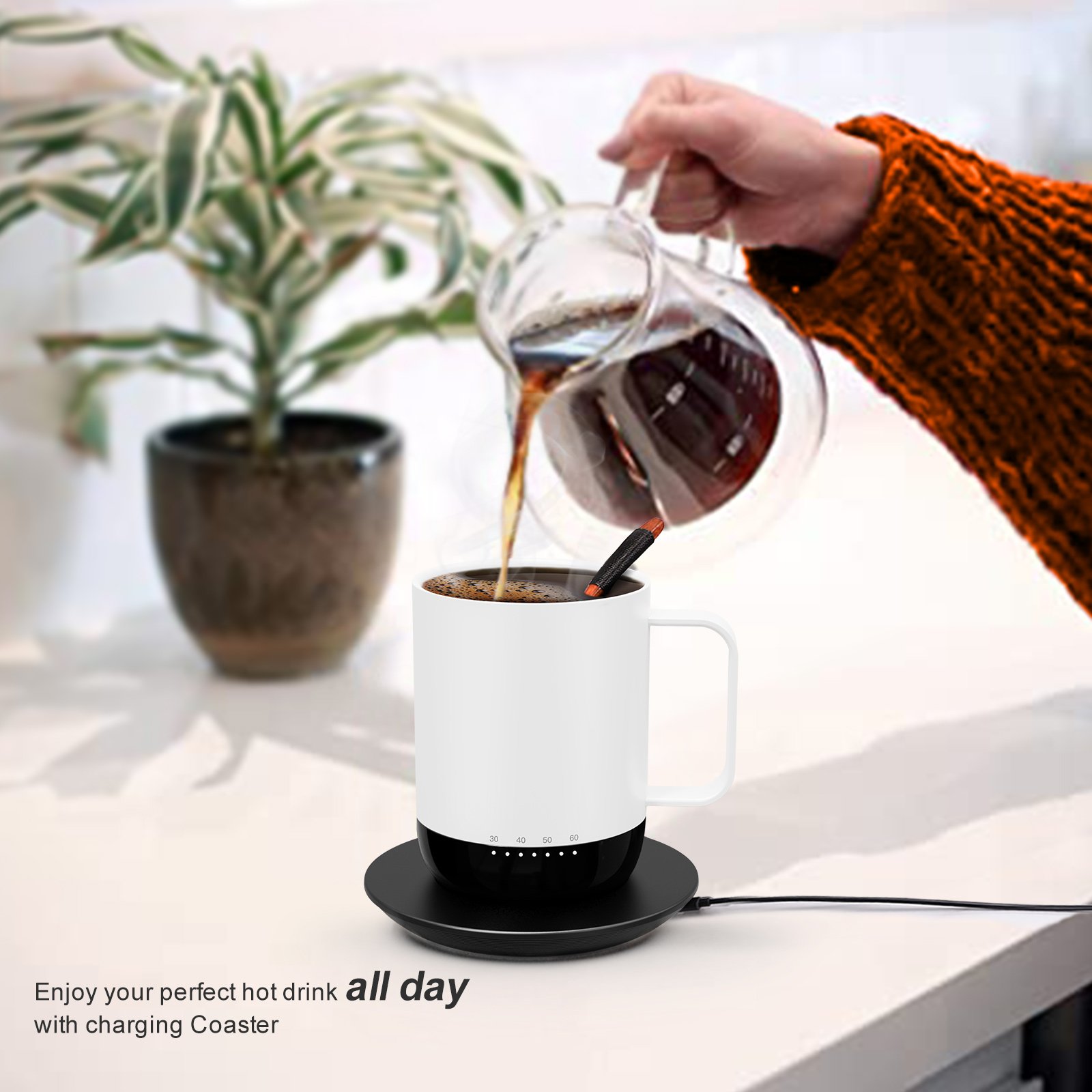 customized App Conrtol Temperature Heated Coffee Mug 304 Stainless Steel Battery Life Smart heating Mug smart tumblers