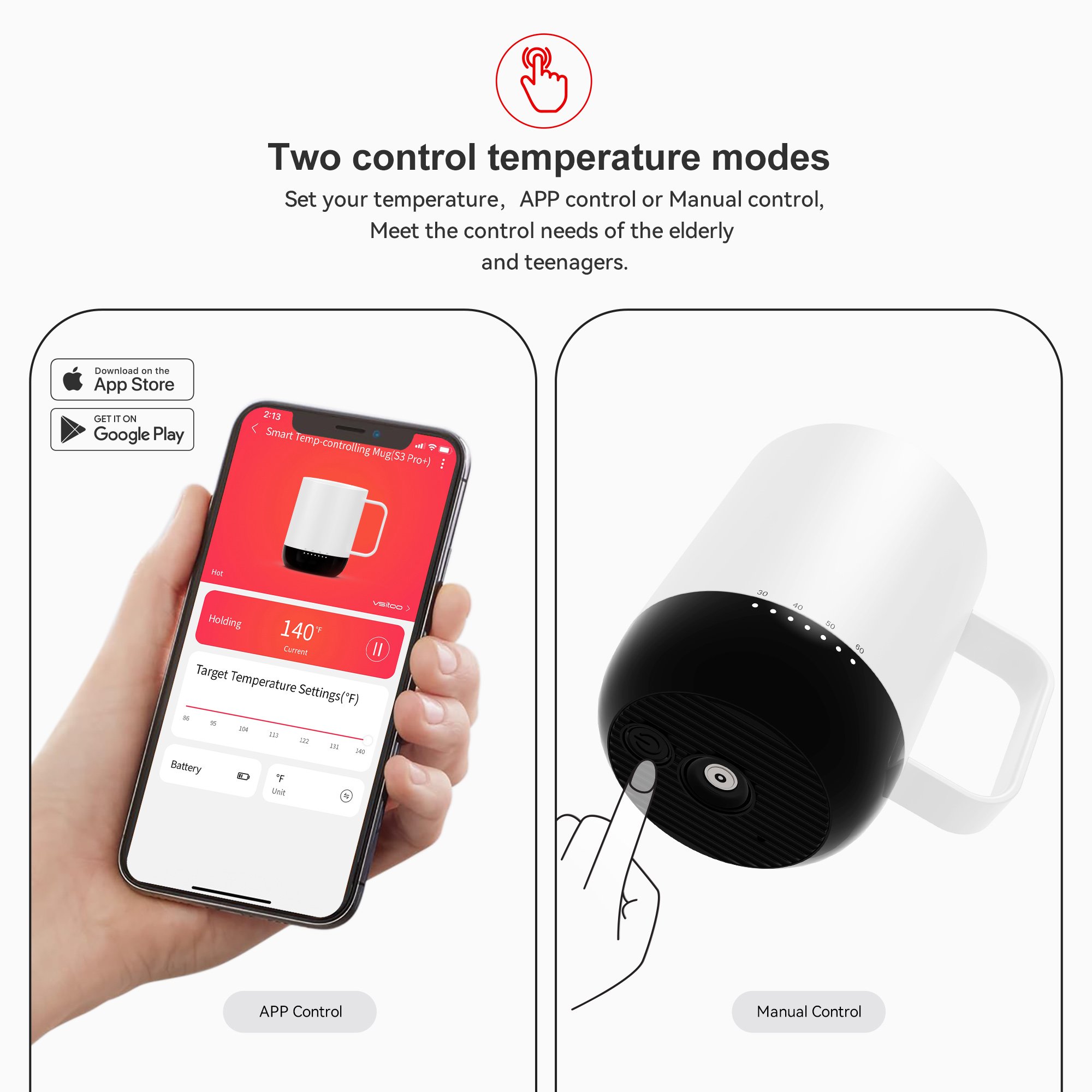 customized App Conrtol Temperature Heated Coffee Mug 304 Stainless Steel Battery Life Smart heating Mug smart tumblers