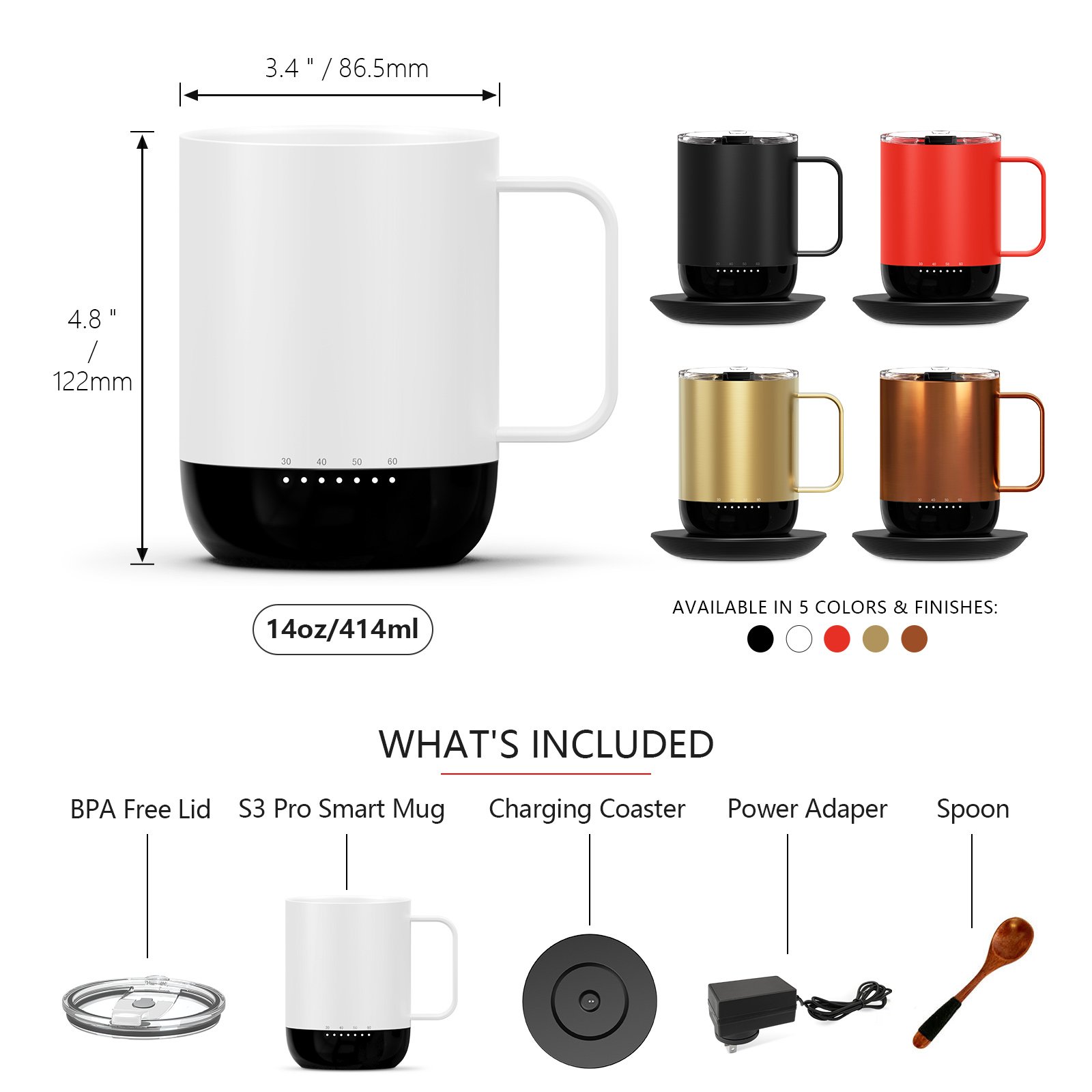 customized App Conrtol Temperature Heated Coffee Mug 304 Stainless Steel Battery Life Smart heating Mug smart tumblers