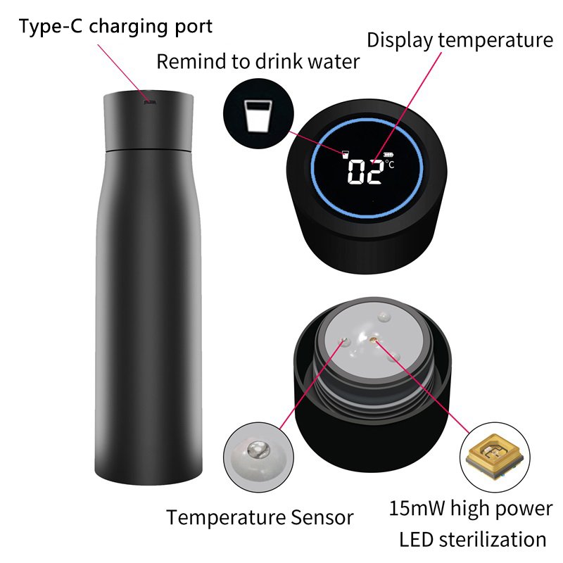 UV Self-Cleaning Smart Water Bottle Vacuum Stainless Steel Insulated Water Bottle With A Reminder To Drink Water