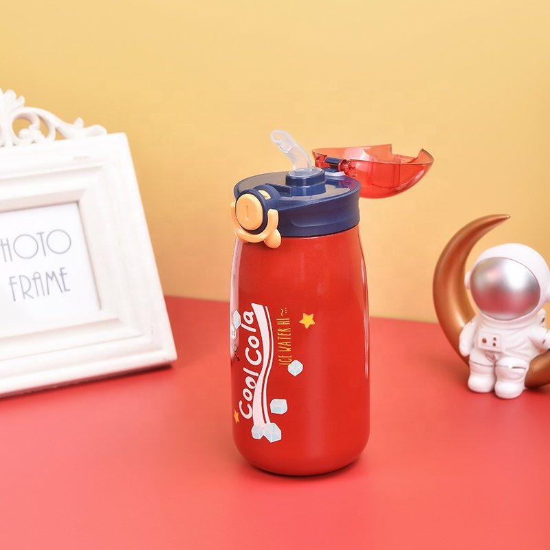 Top Quality Children Cartoon Thermos Double Wall 316 Stainless Steel Vacuum Flasks with Silicone Straw