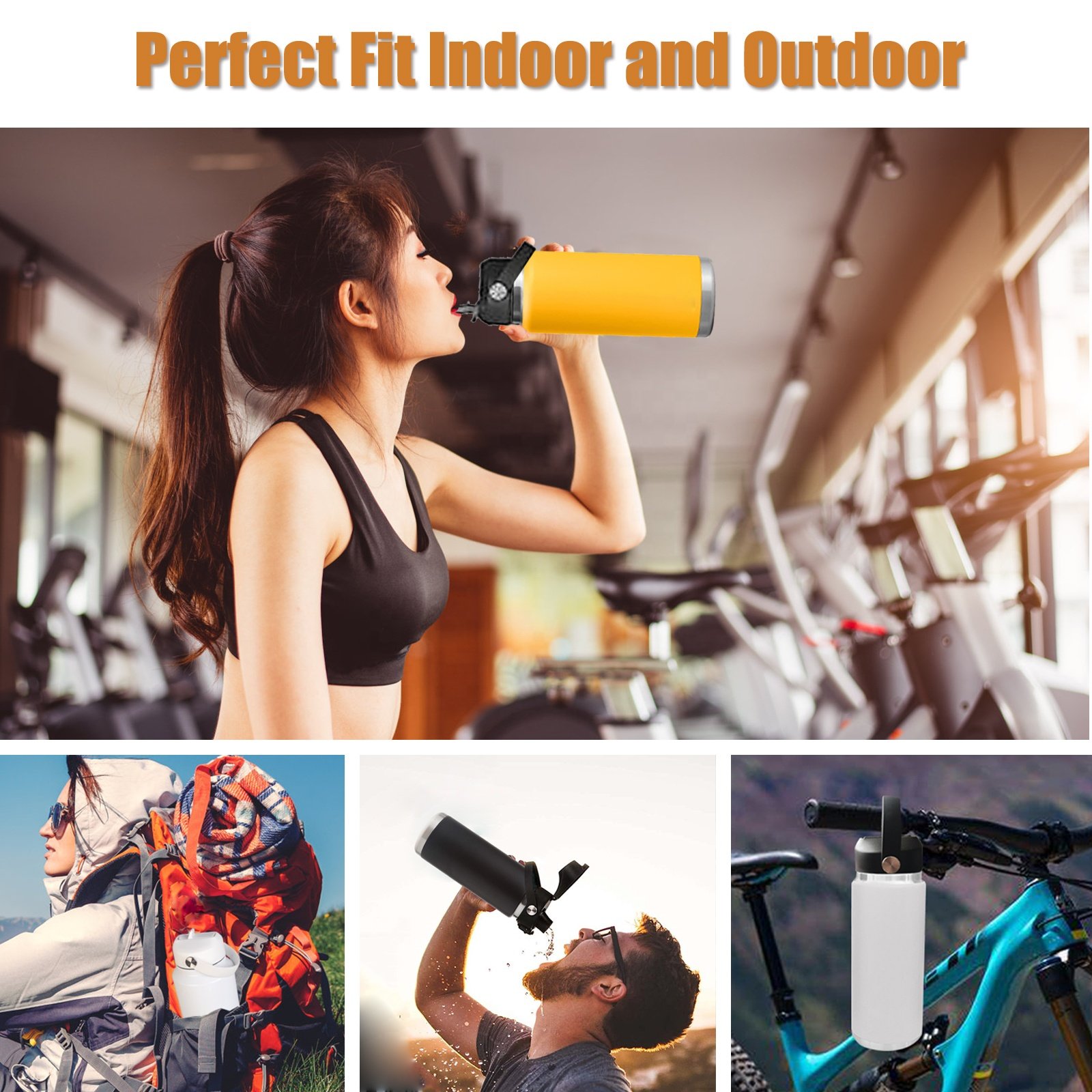 Hydro Bottle Vacuum Flask Flexible handle Water Bottle Cover Flip Top Lid 32oz 36oz 46oz PP Plastic Straw Lid with straw