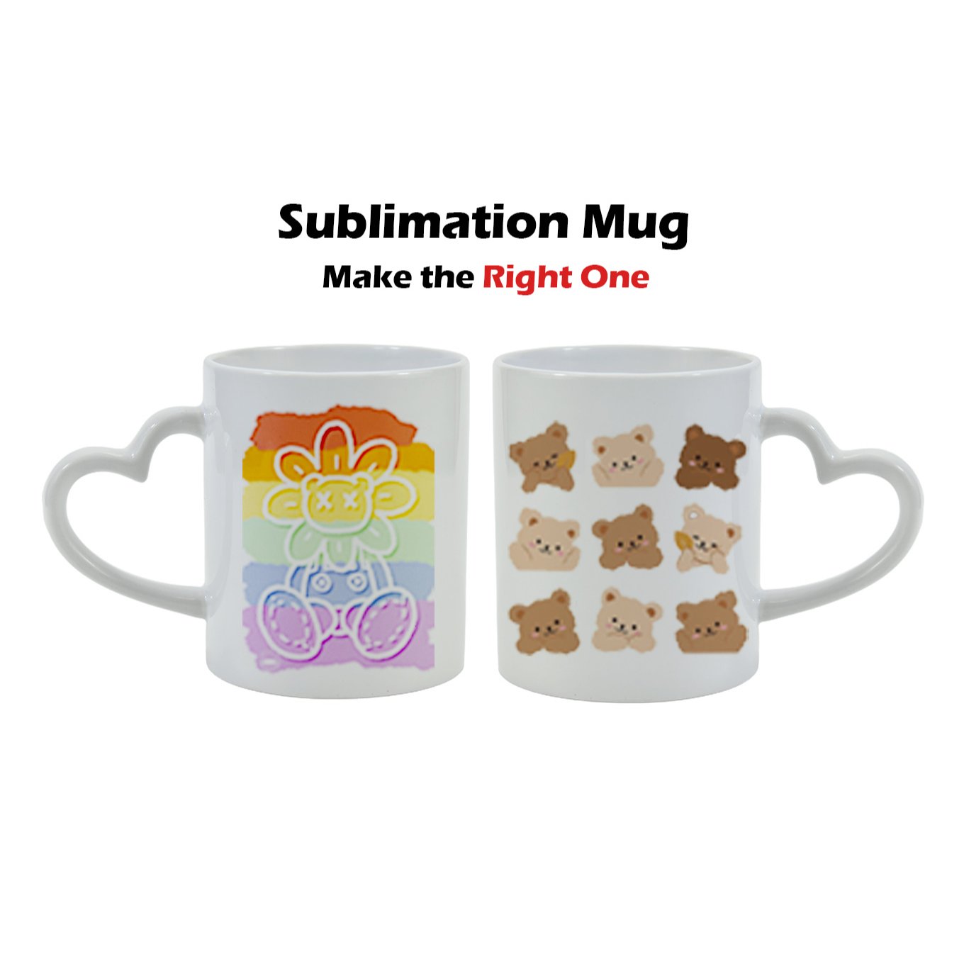 USA Warehouse White Transfer Blank Coffee Mugs Heart Handle 11oz Sublimation Ceramic Mug