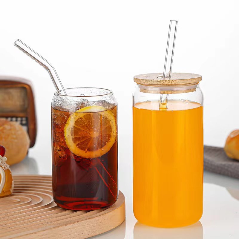 16Oz Sublimation borosilicate Glass Beer Mug with Lid and Straw