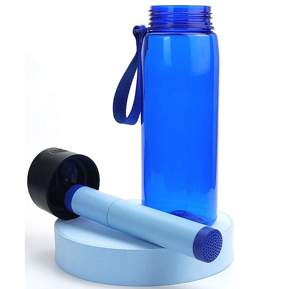 Water Bottle Purifier Portable Water Filter Bottle with Filter Straw & Compass for Outdoor Travel Backpacking Hiking Survival