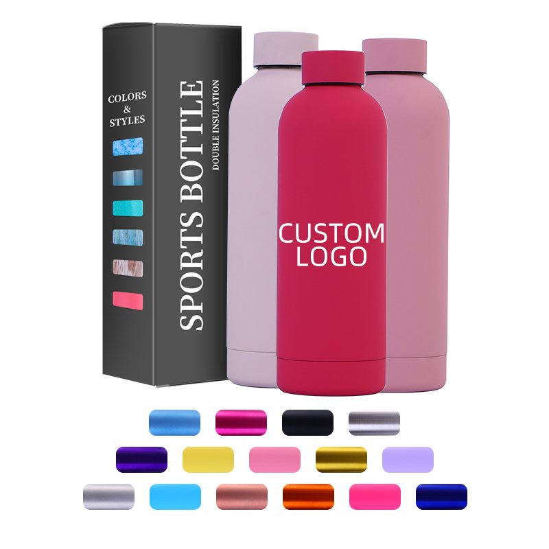 Custom Frosted Soft Touch Double Wall Insulated Drink Bottle Tumbler Vacuum Flask Stainless Steel Cup Thermal Water Bottle