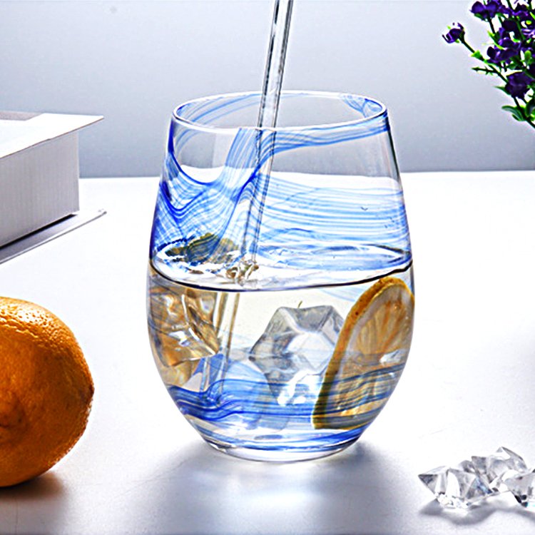 Wholesale Popular Quality Colored Words Decals Glass Egg Shaped Hand Blown Luxury Juice Cup Beer Tumbler Water Custom Mugs