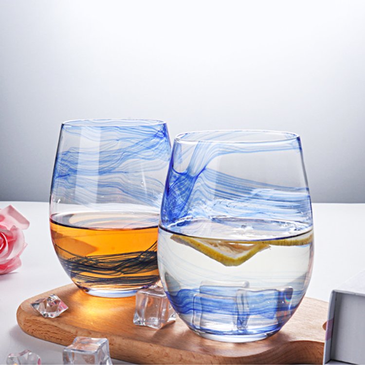 Wholesale Popular Quality Colored Words Decals Glass Egg Shaped Hand Blown Luxury Juice Cup Beer Tumbler Water Custom Mugs