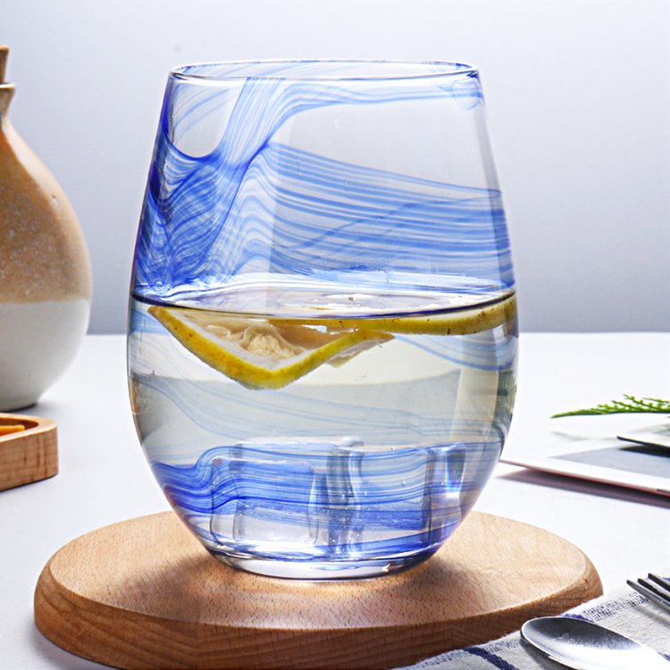 Wholesale Popular Quality Colored Words Decals Glass Egg Shaped Hand Blown Luxury Juice Cup Beer Tumbler Water Custom Mugs