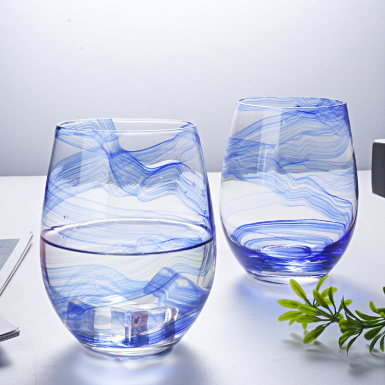 Wholesale Popular Quality Colored Words Decals Glass Egg Shaped Hand Blown Luxury Juice Cup Beer Tumbler Water Custom Mugs