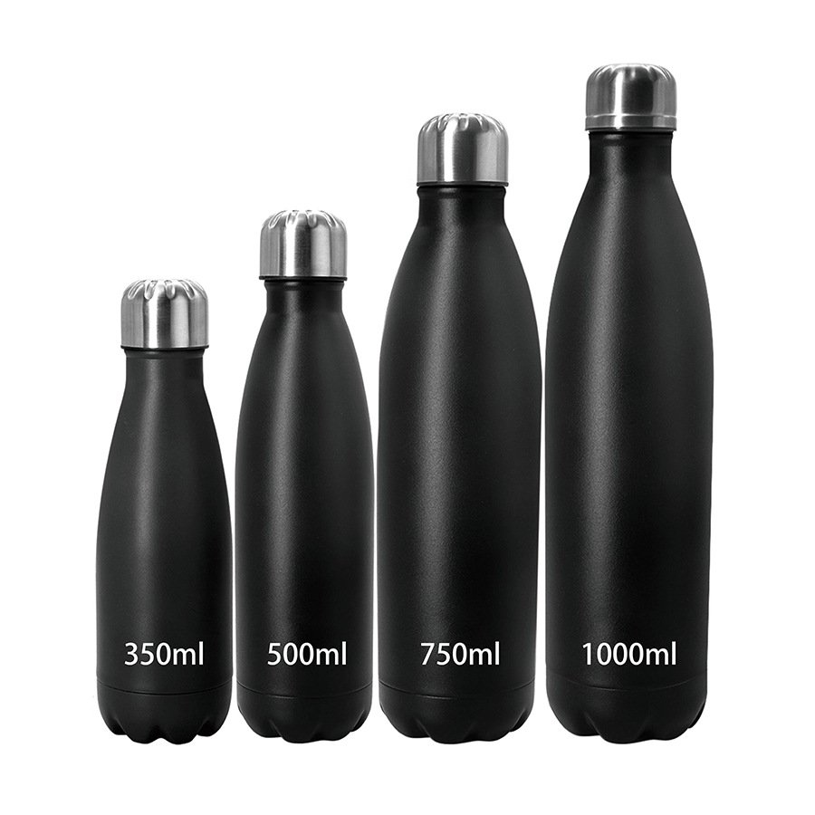 Custom logo available double wall vacuum insulated painted powder coated rubber painted stainless steel cola shape water bottle