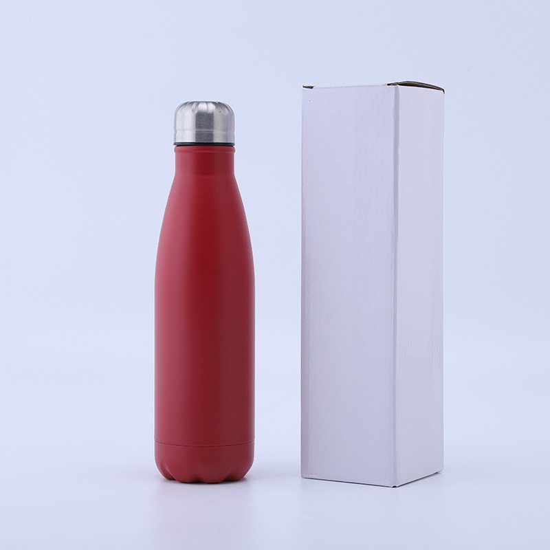 Custom logo available double wall vacuum insulated painted powder coated rubber painted stainless steel cola shape water bottle