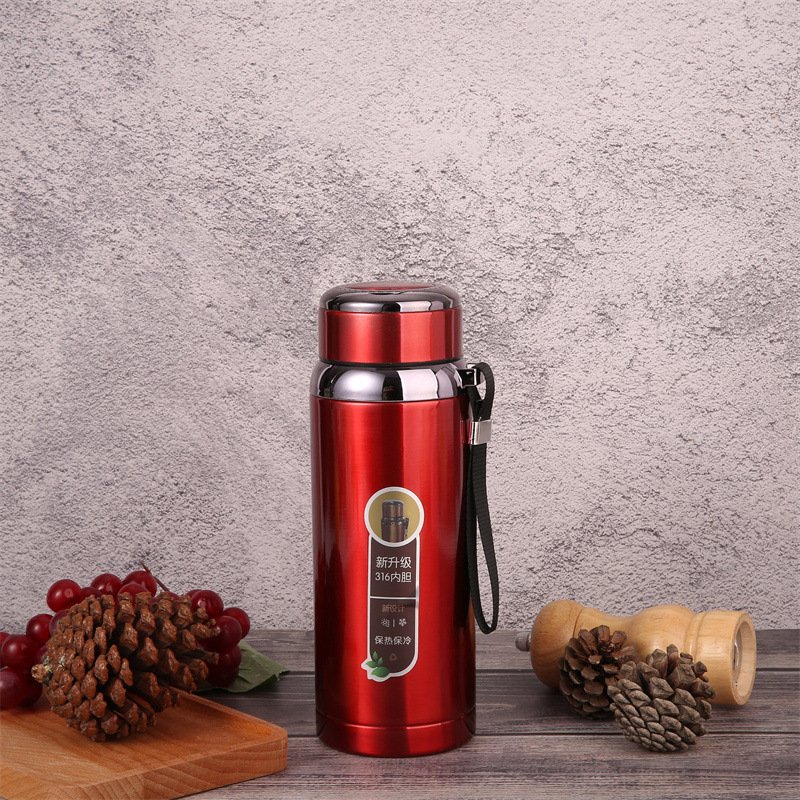 S1003 Custom Large Capacity Outdoor Vacuum Flask 316 Stainless Steel Thermal Cup Portable water bottle with string