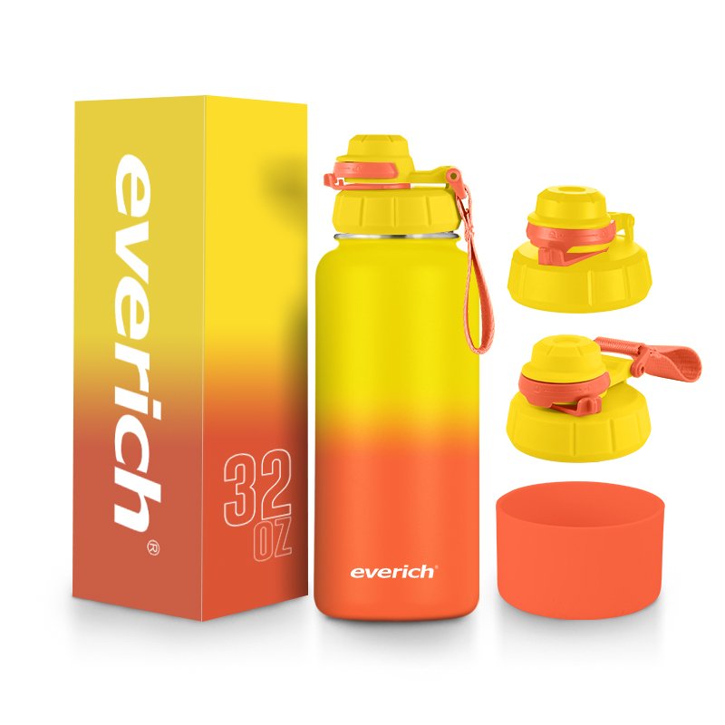 Sports Water Bottle - 32 Oz 3 Lids Spout Lid Leak Proof Vacuum Insulated 18/8 Stainless Steel Double Walled Metal Canteen