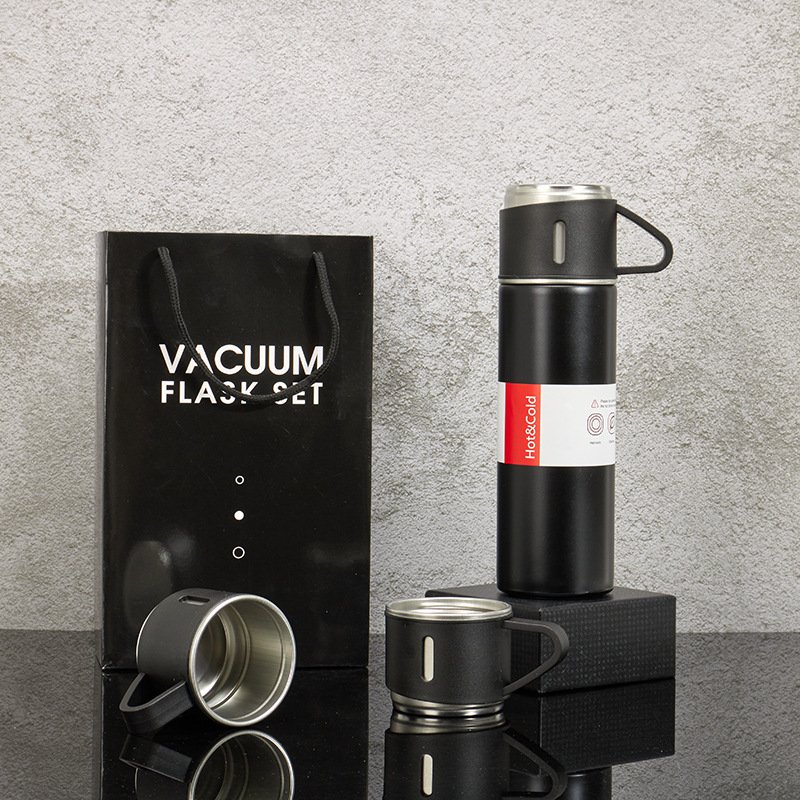 Custom Business Promotional Gifts Packaging Insulated 304 Stainless Steel Vacuum Flask Set With Cup Lid