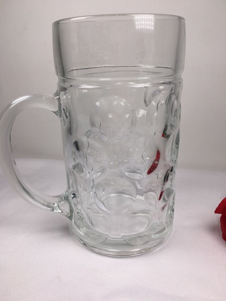 Wholesale Large Giant 1L 0.5L Clear Dimples German Glass Beer Stein Mug Custom Logo