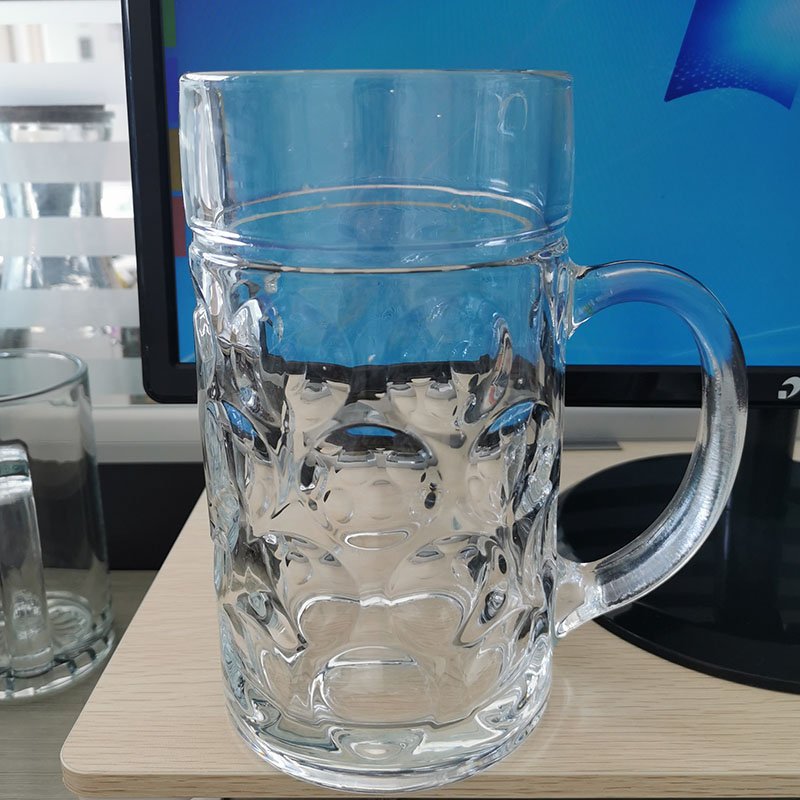 Wholesale Large Giant 1L 0.5L Clear Dimples German Glass Beer Stein Mug Custom Logo