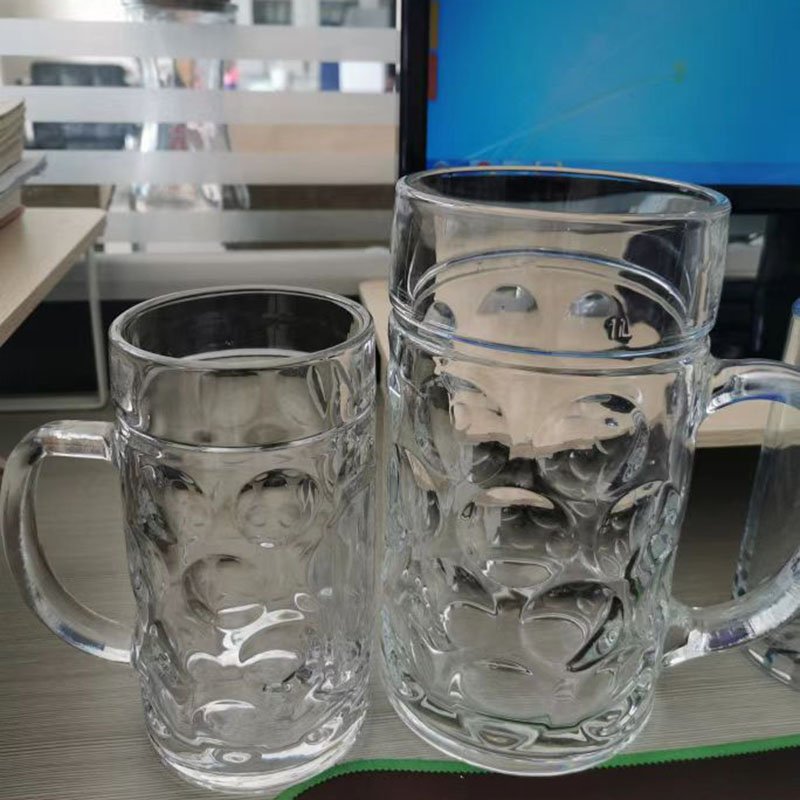 Wholesale Large Giant 1L 0.5L Clear Dimples German Glass Beer Stein Mug Custom Logo