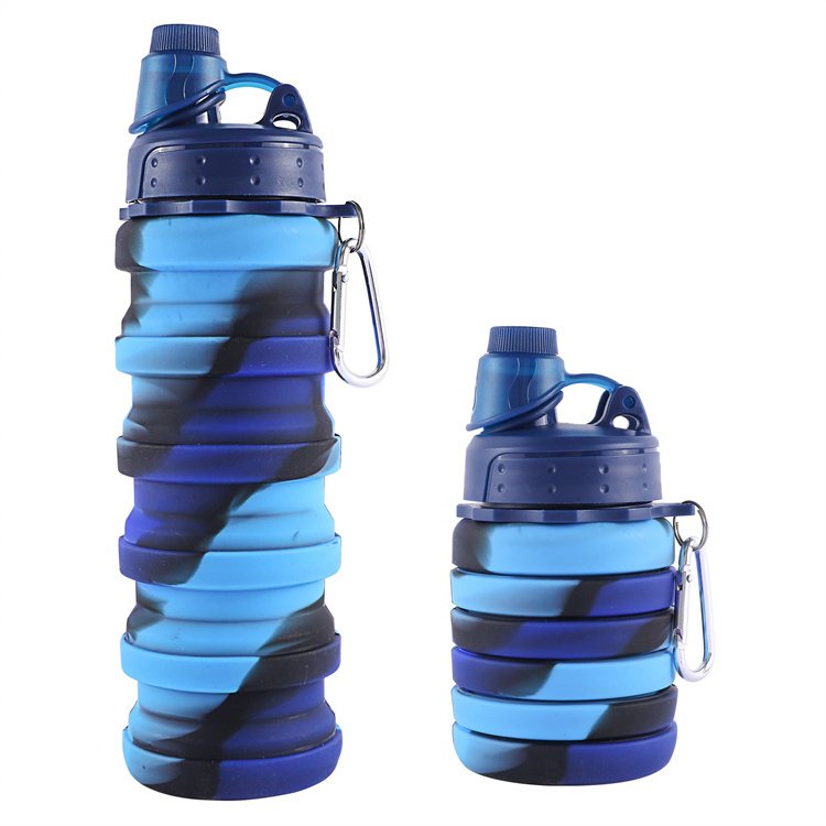 OEM ODM Custom Eco-Friendly Reusable Rainbow Silicone Water Bottle Portable Travel Sports Drinking Collapsible Water Bottle